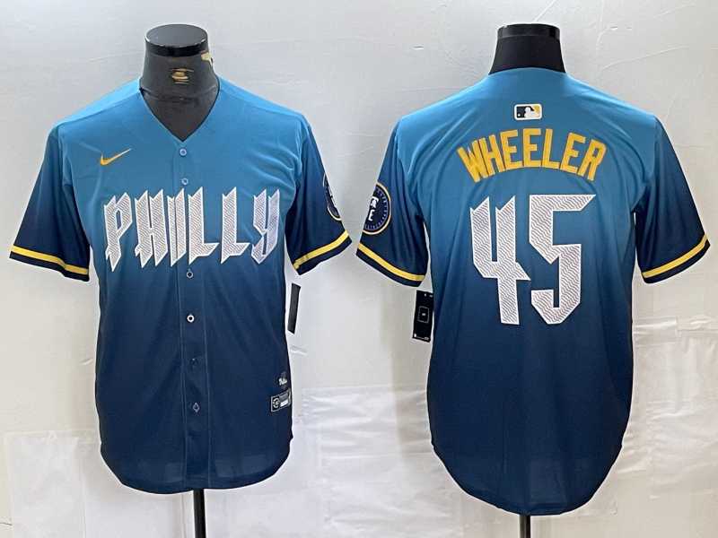 Men's Philadelphia Phillies #45 Zack Wheeler Blue 2024 City Cool Base Stitched Jersey,We sell and wholesale Men's Philadelphia Phillies #45 Zack Wheeler Blue 2024 City Cool Base Stitched Jersey on line form chian!